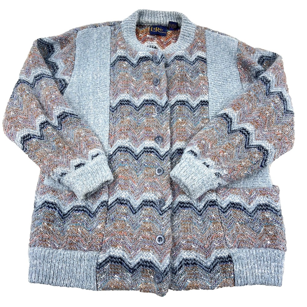 Vintage LeRoy Cardigan Sweater Women XL‎ Gray Fluffy Kurt Coban 80s 90s Grandma